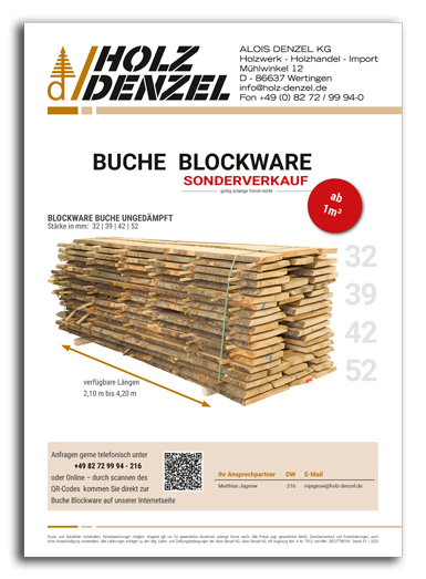 Sonderverkauf Buche Blockware 32, 39, 42 und 52 mm